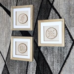 MINI ENGRAVED WOOD TREE SLICE SHADOW BOX 3 PC FRAME HOME WALL ART